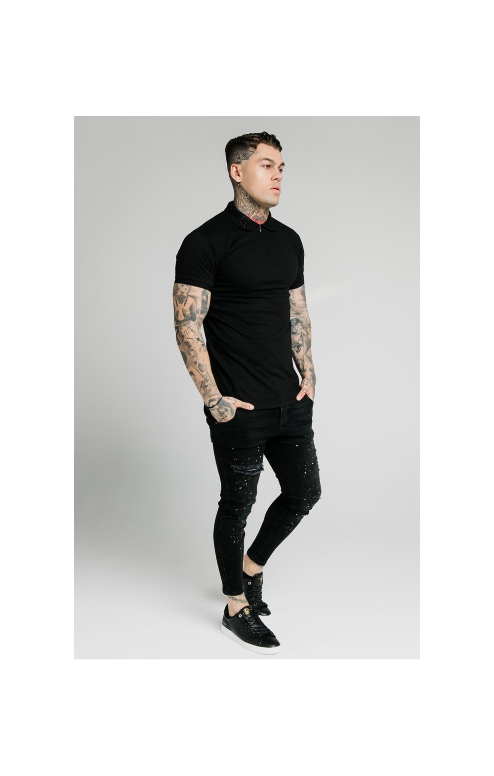 SikSilk S/S Old English Inset Cuff Polo - Black (5)