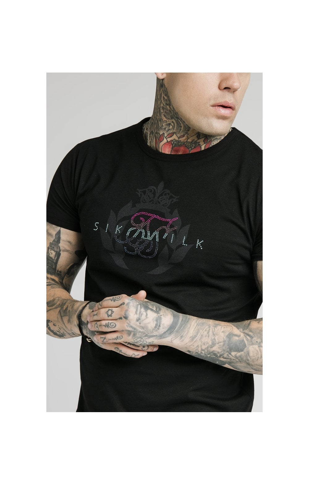 SikSilk S/S Fade Rhinestone Box Tee - Black (1)