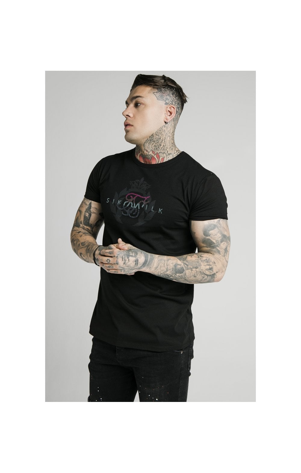 SikSilk S/S Fade Rhinestone Box Tee - Black