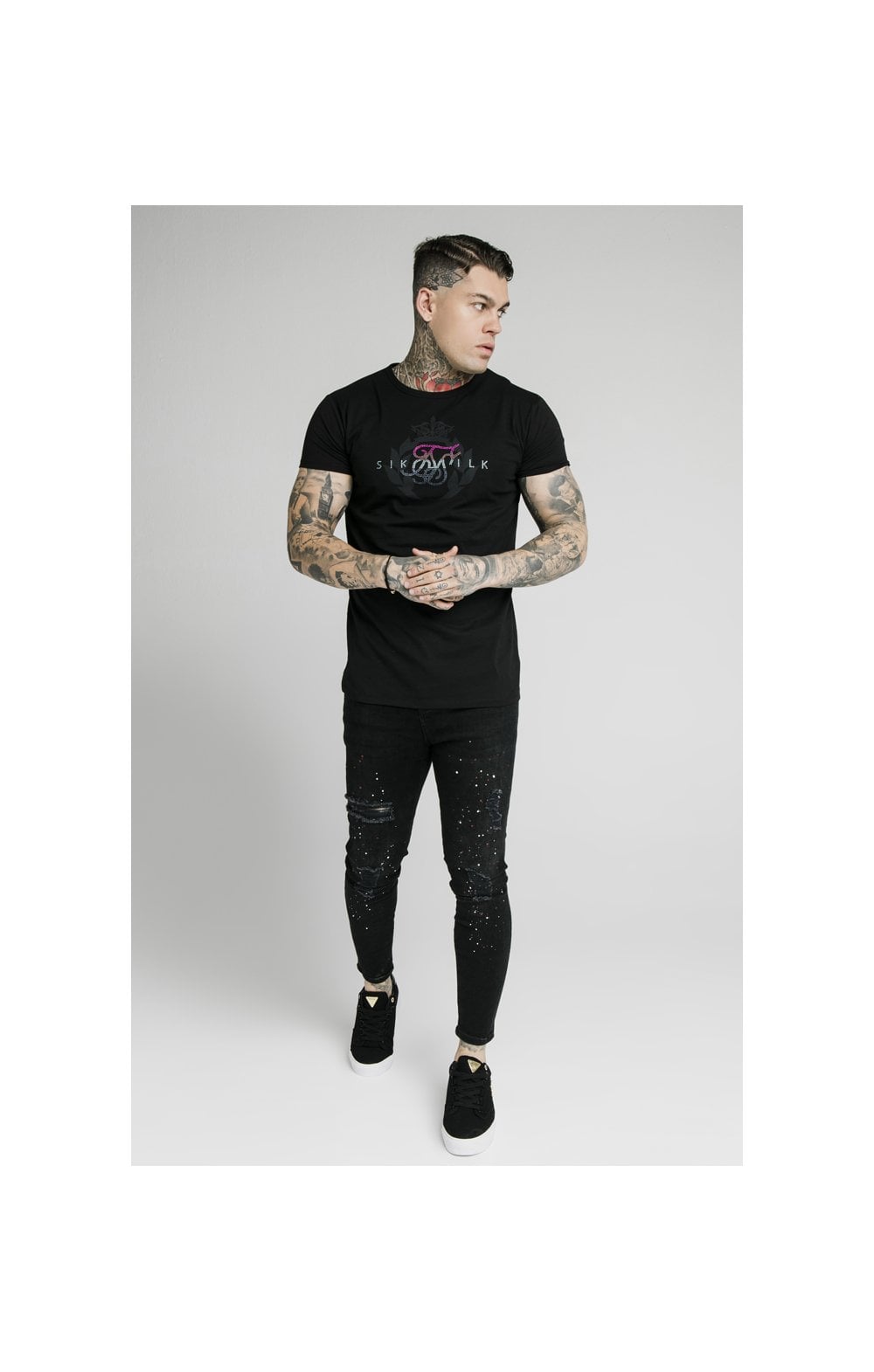 SikSilk S/S Fade Rhinestone Box Tee - Black (3)