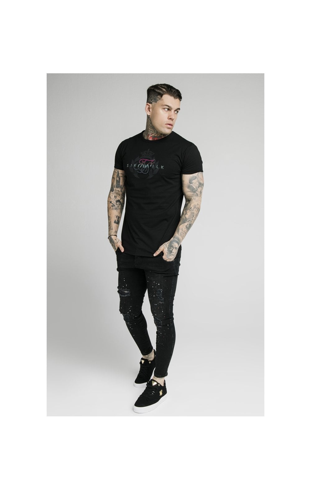 SikSilk S/S Fade Rhinestone Box Tee - Black (4)