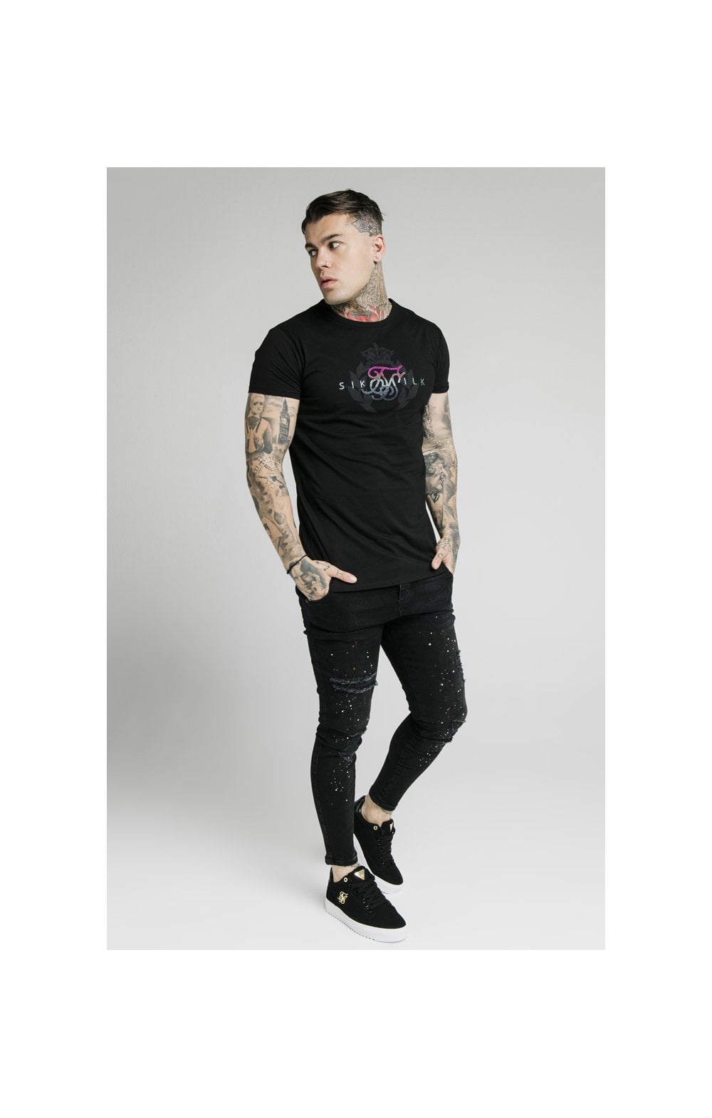 SikSilk S/S Fade Rhinestone Box Tee - Black (5)