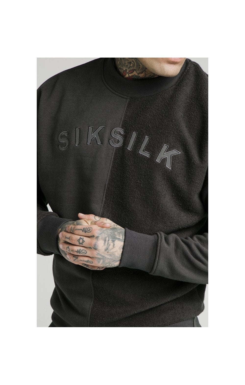 SikSilk Half & Half Crew Sweater – Washed Grey (1)