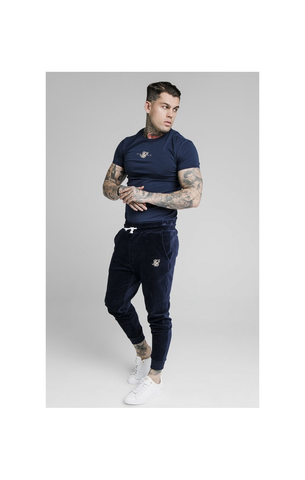 Load image into Gallery viewer, SikSilk Allure Corduroy Cuffed Pants – Navy (3)