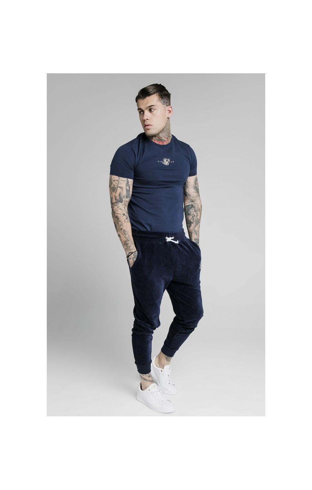 Load image into Gallery viewer, SikSilk Allure Corduroy Cuffed Pants – Navy (4)