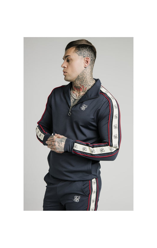 SikSilk Premium Tape 1/4 Zip Funnel Neck Hoodie- Navy