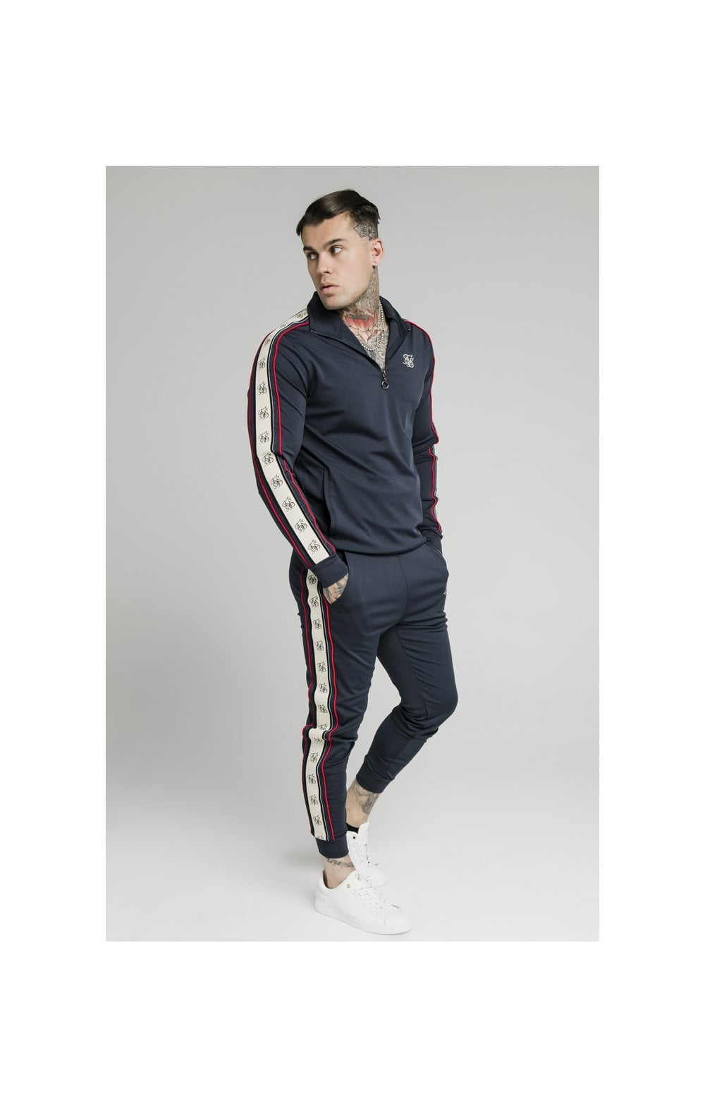 Load image into Gallery viewer, SikSilk Premium Tape 1/4 Zip Funnel Neck Hoodie- Navy (5)
