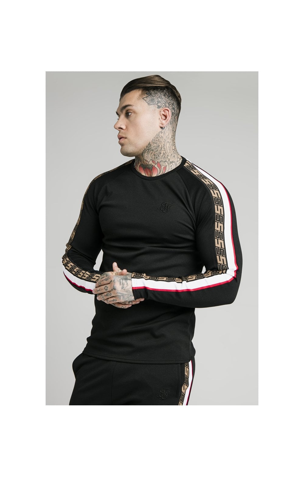 SikSilk L/S Jacquard Retro Gym Tee - Black