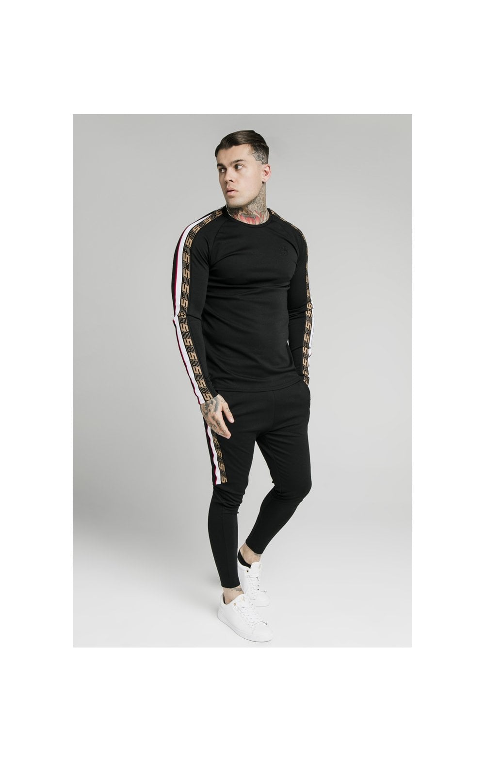 SikSilk L/S Jacquard Retro Gym Tee - Black (3)