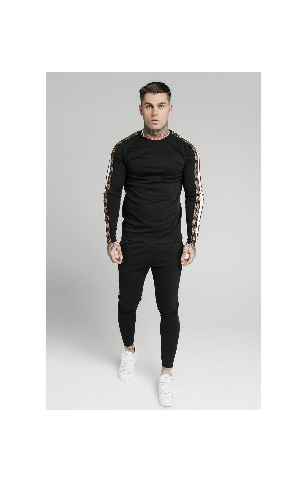 SikSilk L/S Jacquard Retro Gym Tee - Black (4)