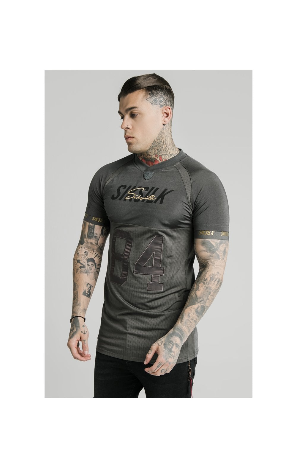 SikSilk Marble Stretch Sports Tee - Dark Grey (1)