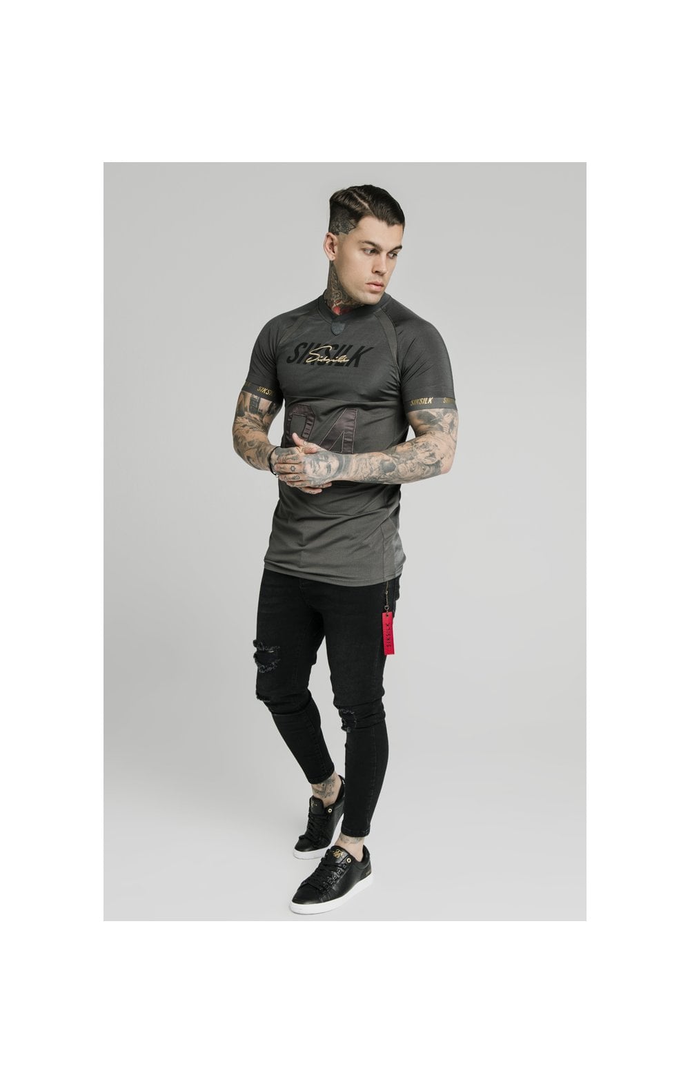 SikSilk Marble Stretch Sports Tee - Dark Grey (2)