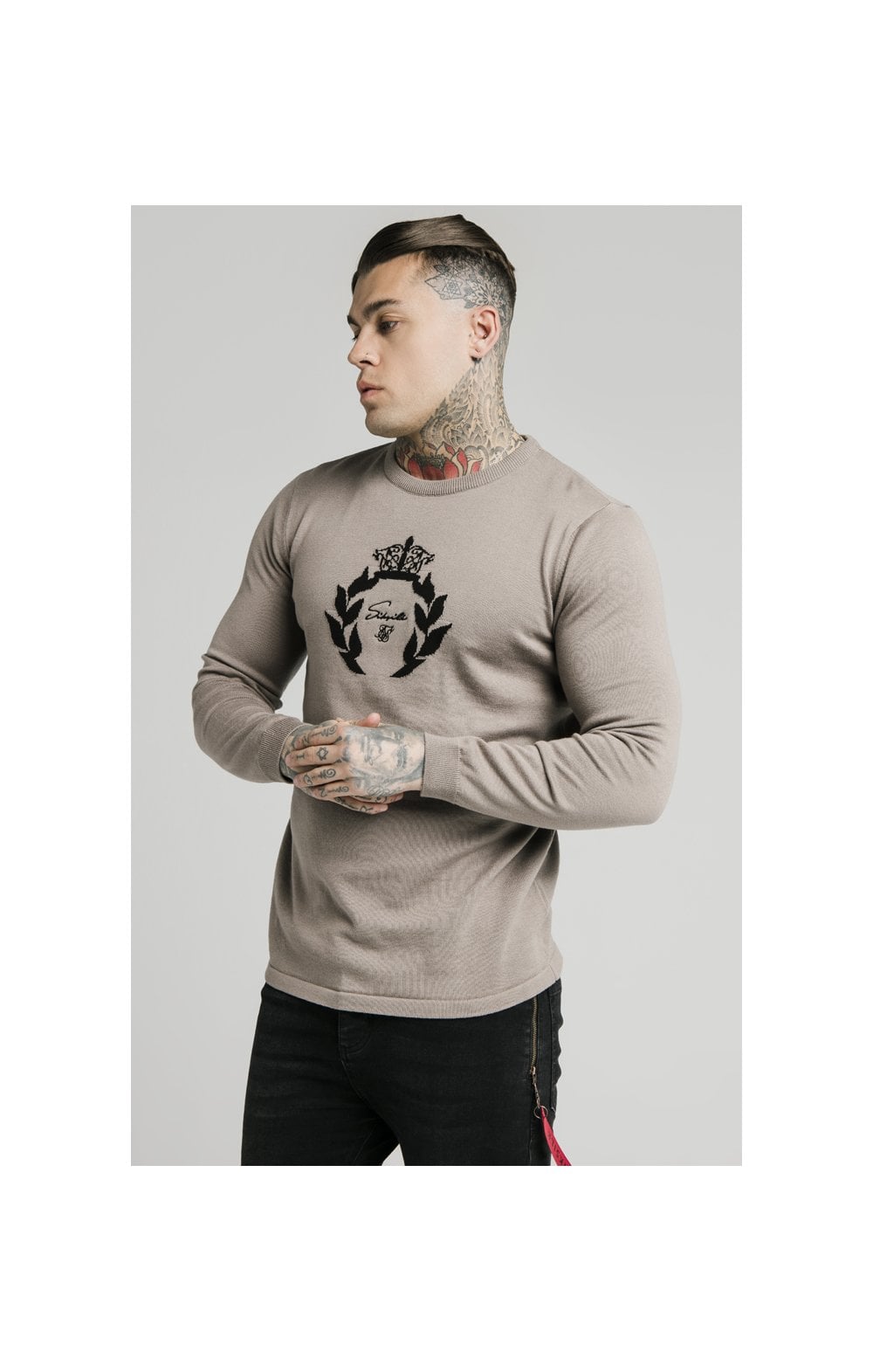 SikSilk High Neck Knitted Prestige Sweater – Grey (1)