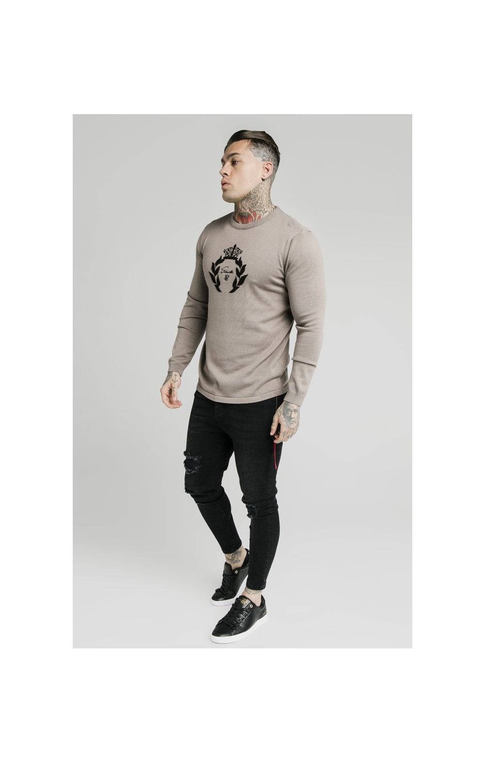 SikSilk High Neck Knitted Prestige Sweater – Grey (2)