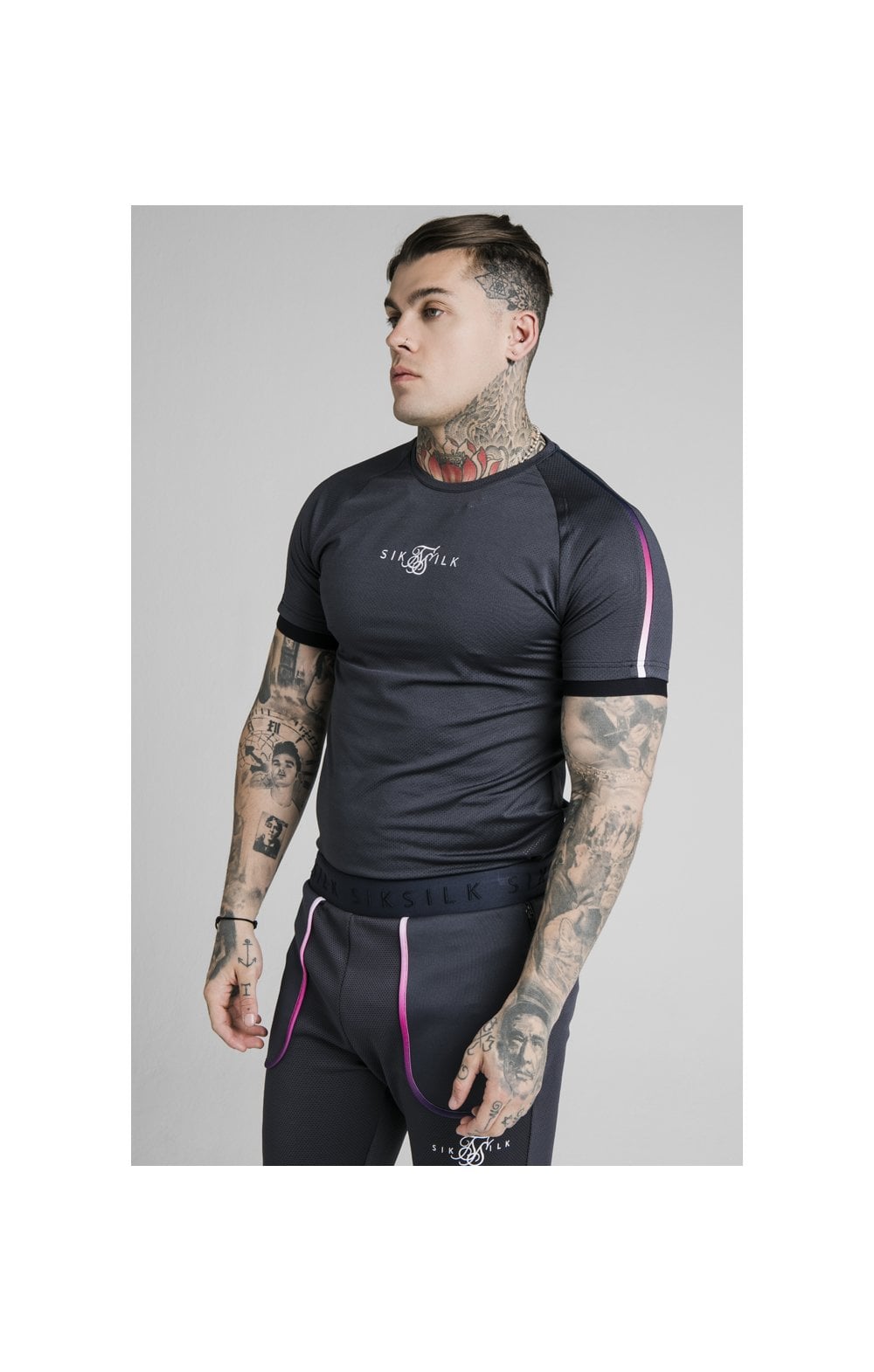 Load image into Gallery viewer, SikSilk Legacy Fade Tech Tee – Midnight Grey &amp; Neon White