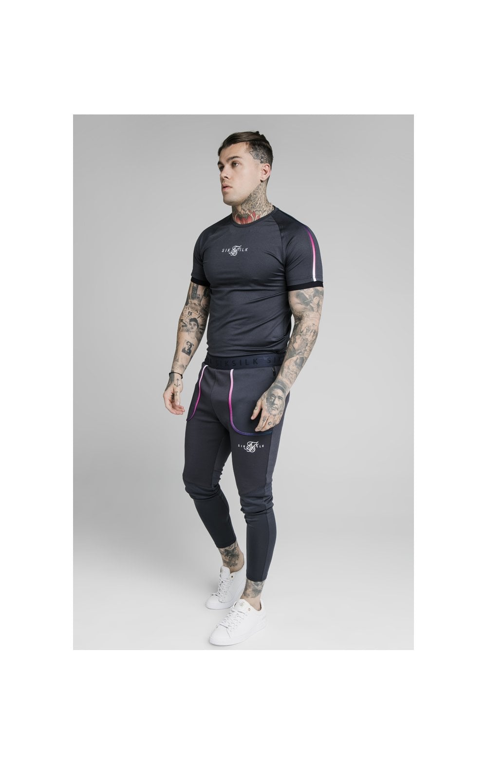 Load image into Gallery viewer, SikSilk Legacy Fade Tech Tee – Midnight Grey &amp; Neon White (2)