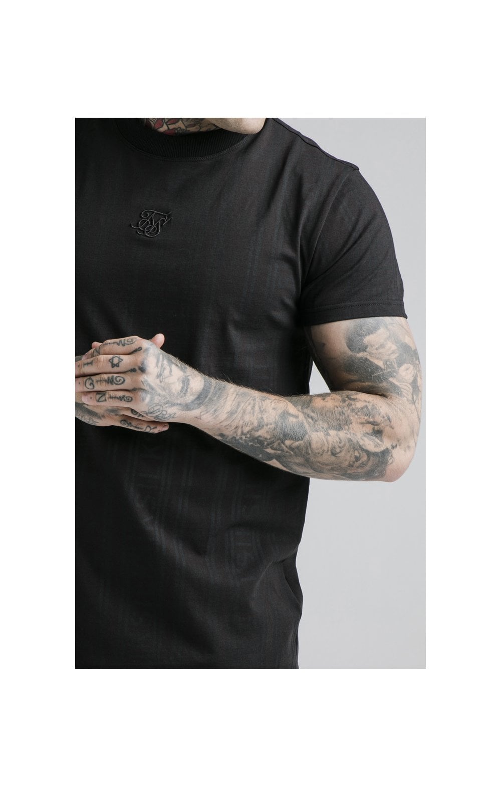 SikSilk S/S Fitted Box Tee - Black & Grey (1)