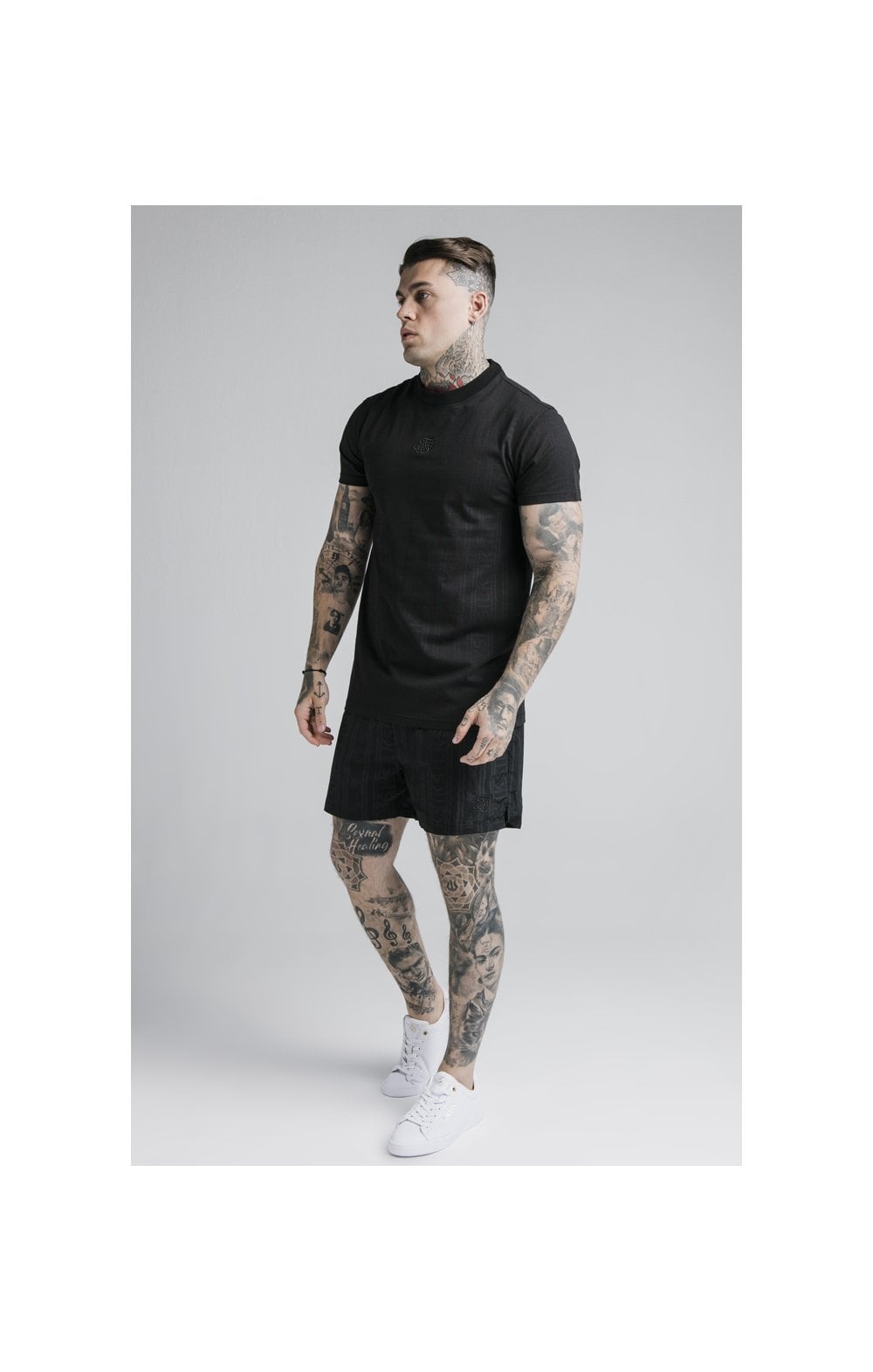 SikSilk S/S Fitted Box Tee - Black & Grey (2)
