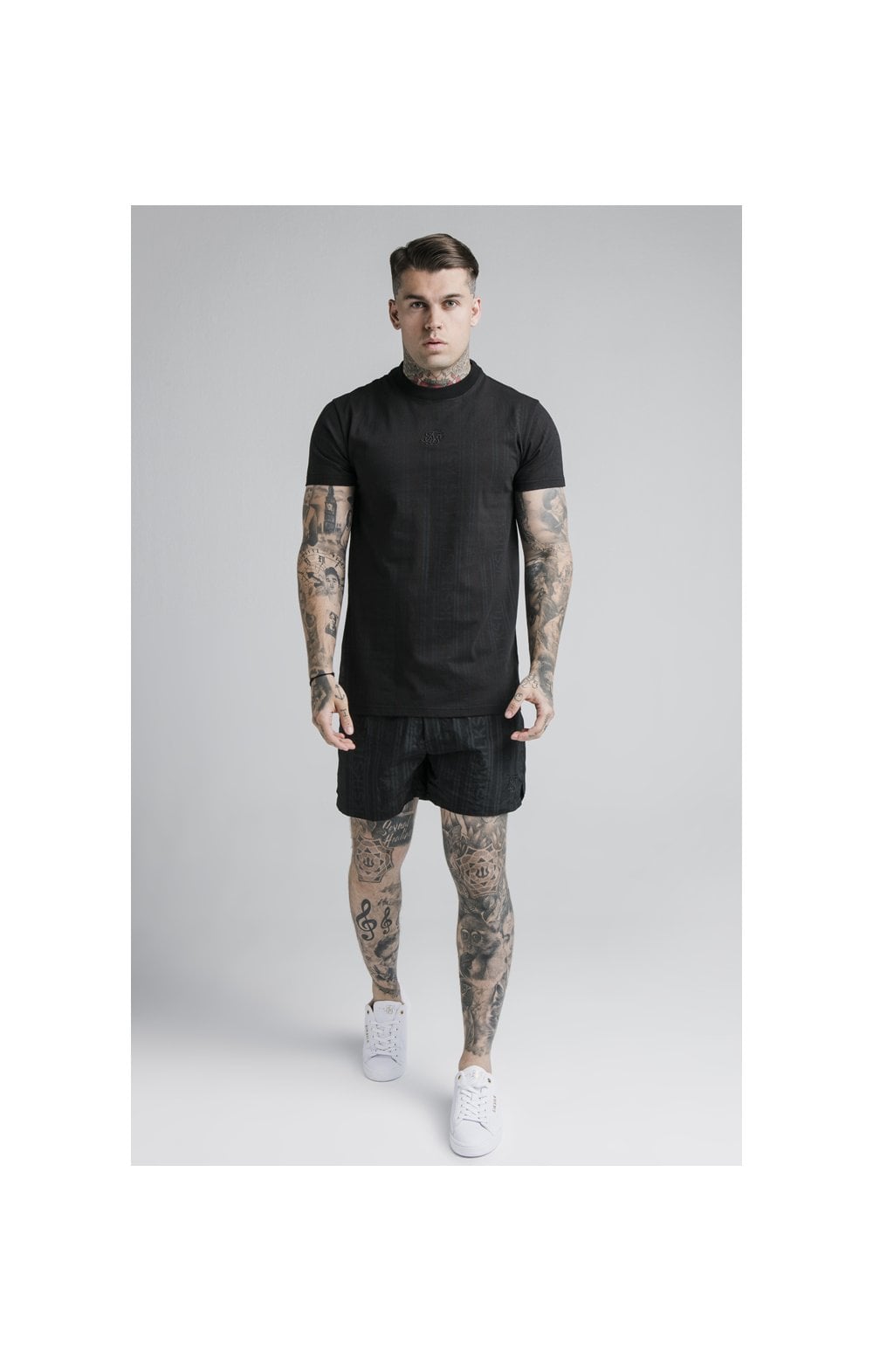 SikSilk S/S Fitted Box Tee - Black & Grey (3)