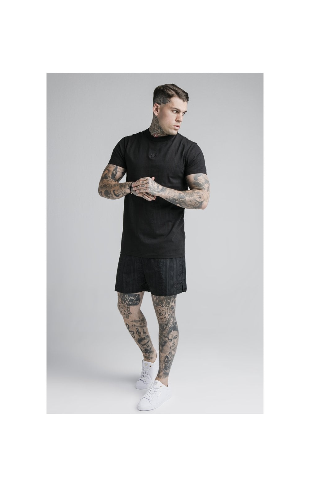 SikSilk S/S Fitted Box Tee - Black & Grey (4)