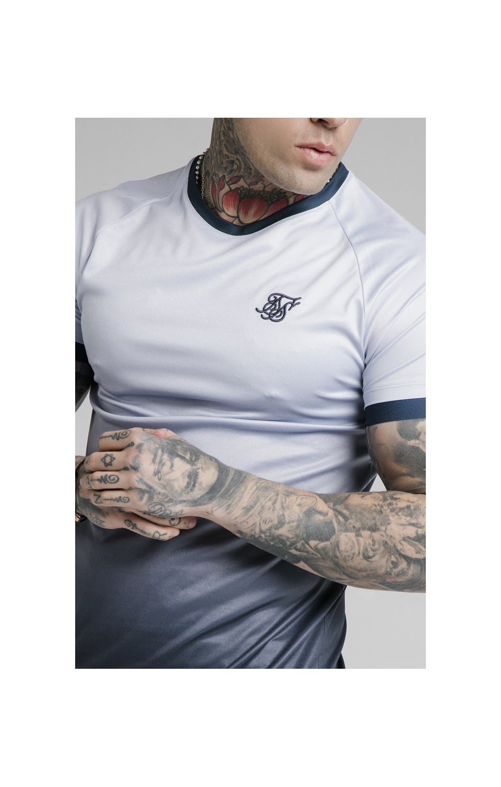 SikSilk S/S Straight Hem Fade Tech Tee - Navy Lilac Fade (1)