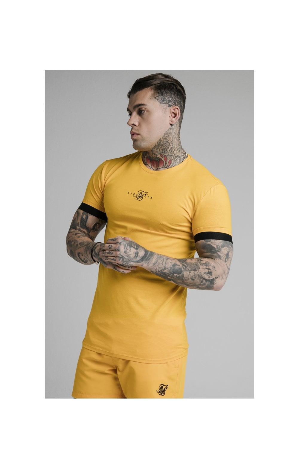 Load image into Gallery viewer, SikSilk Inset Elastic Cuff Gym Tee – Yellow (1)