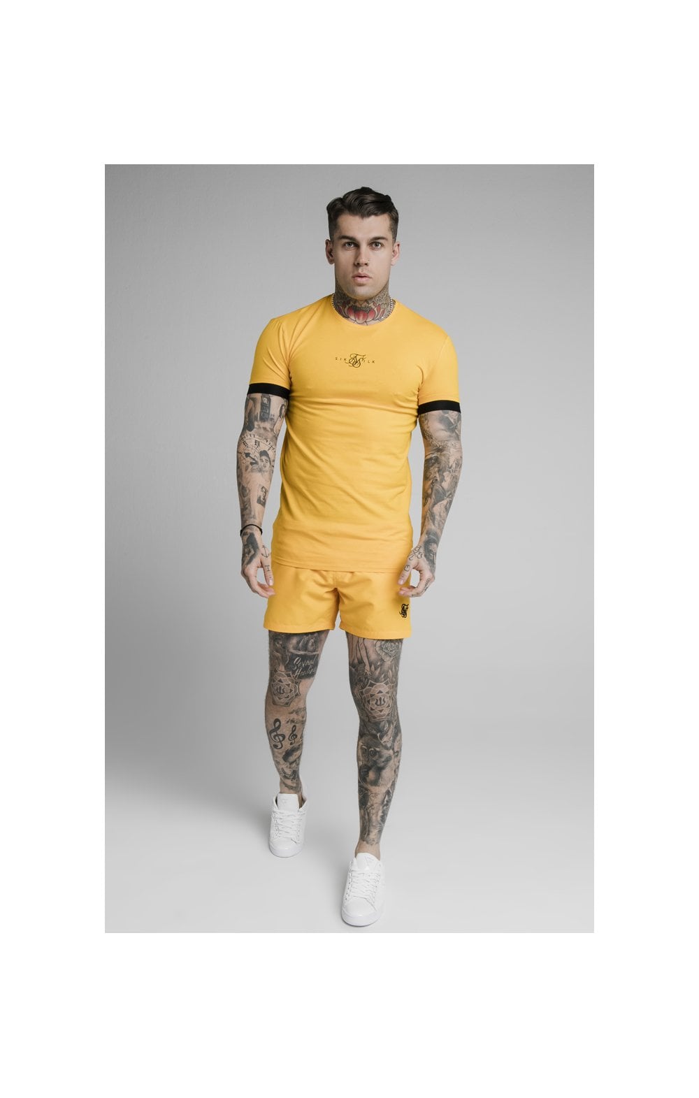 Load image into Gallery viewer, SikSilk Inset Elastic Cuff Gym Tee – Yellow (2)