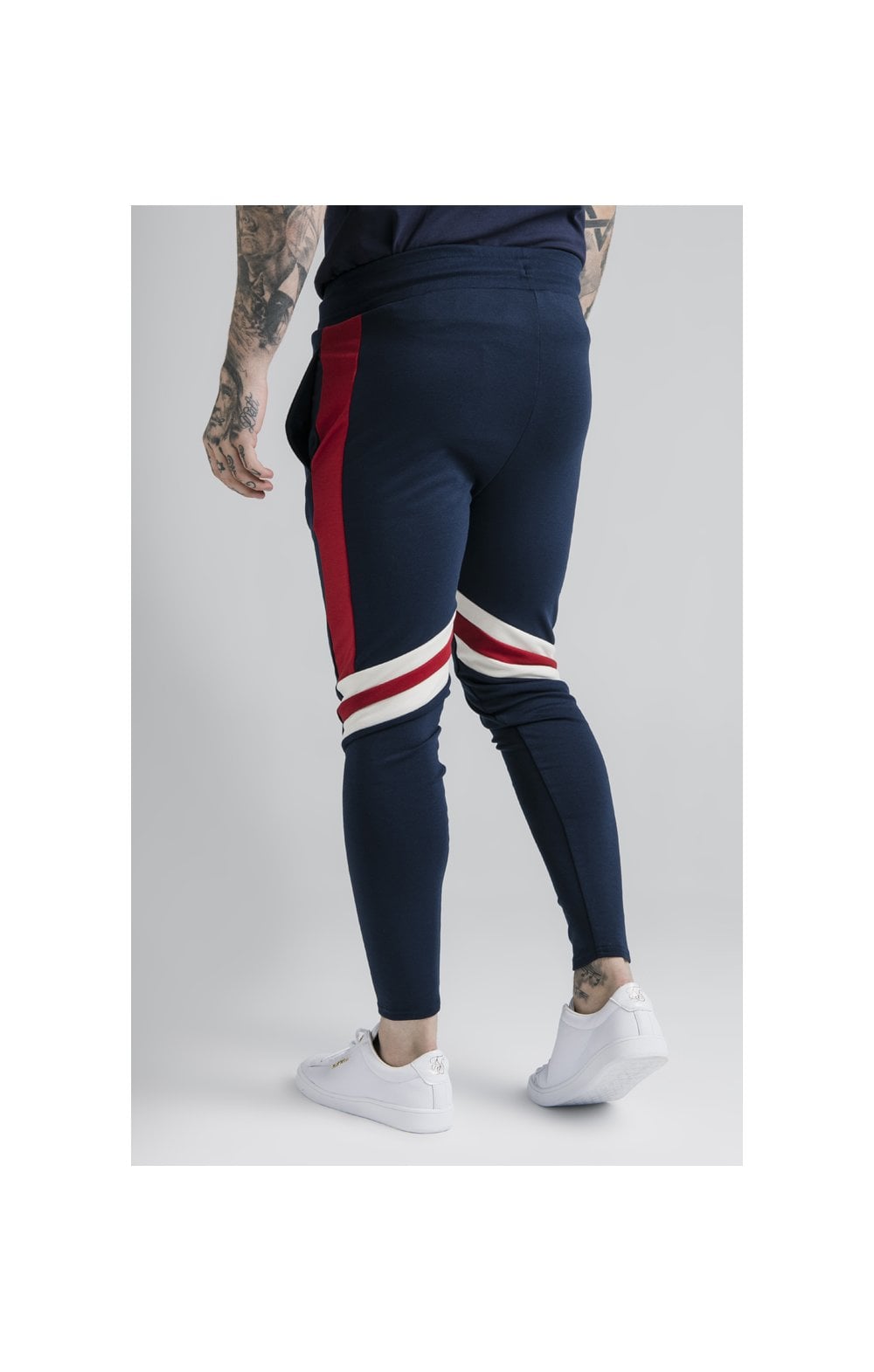 SikSilk Retro Panel Track Pants - Navy,Red & Off White (1)