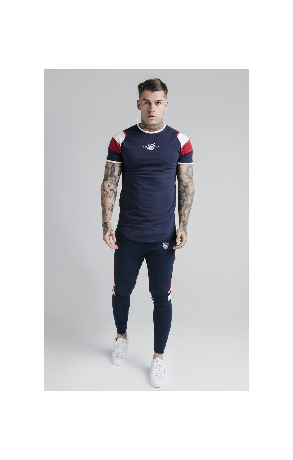 Load image into Gallery viewer, SikSilk Retro Panel Track Pants - Navy,Red &amp; Off White (2)