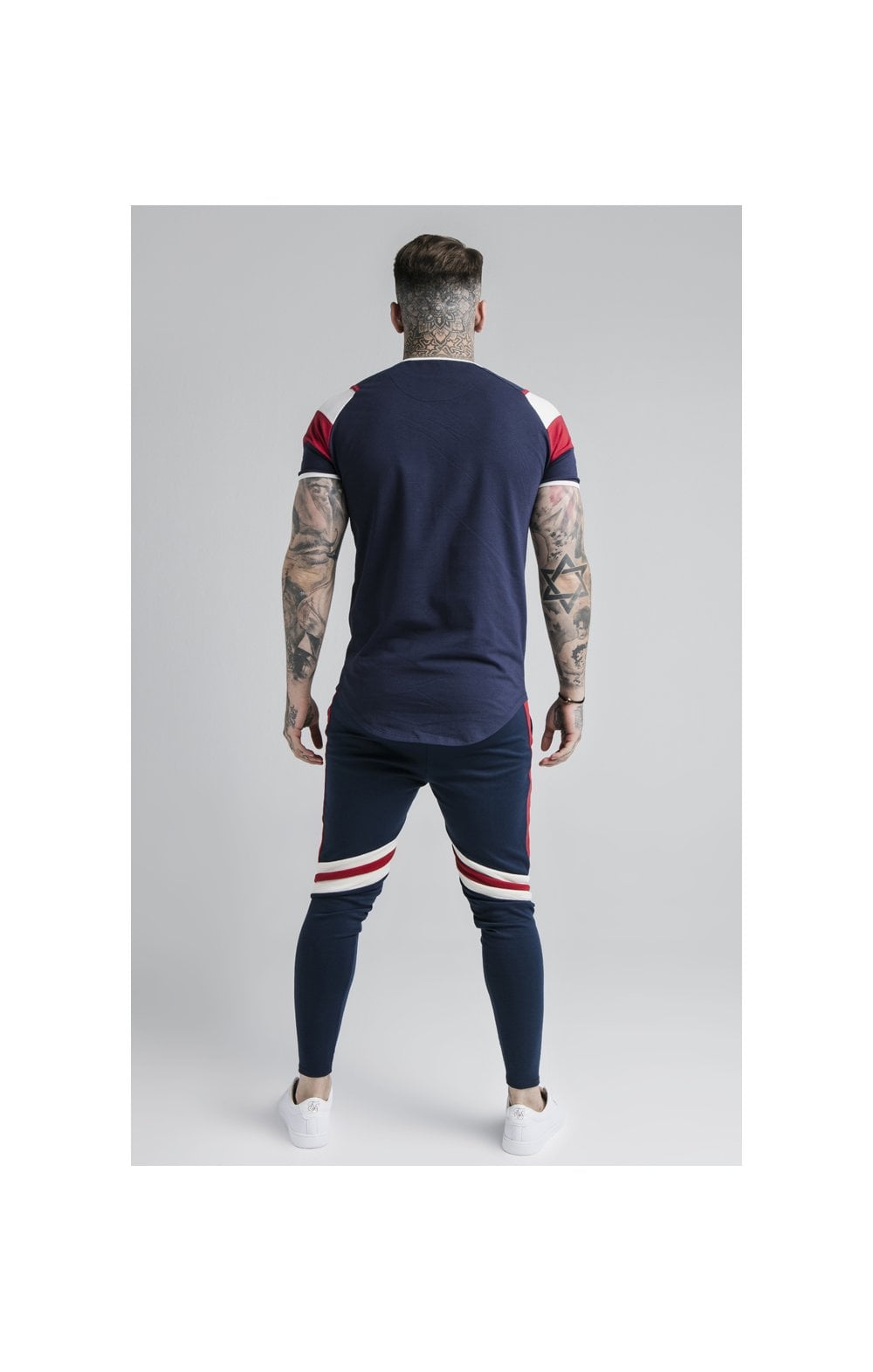 SikSilk Retro Panel Track Pants - Navy,Red & Off White (3)