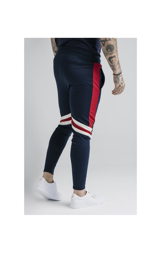 SikSilk Retro Panel Track Pants - Navy,Red & Off White