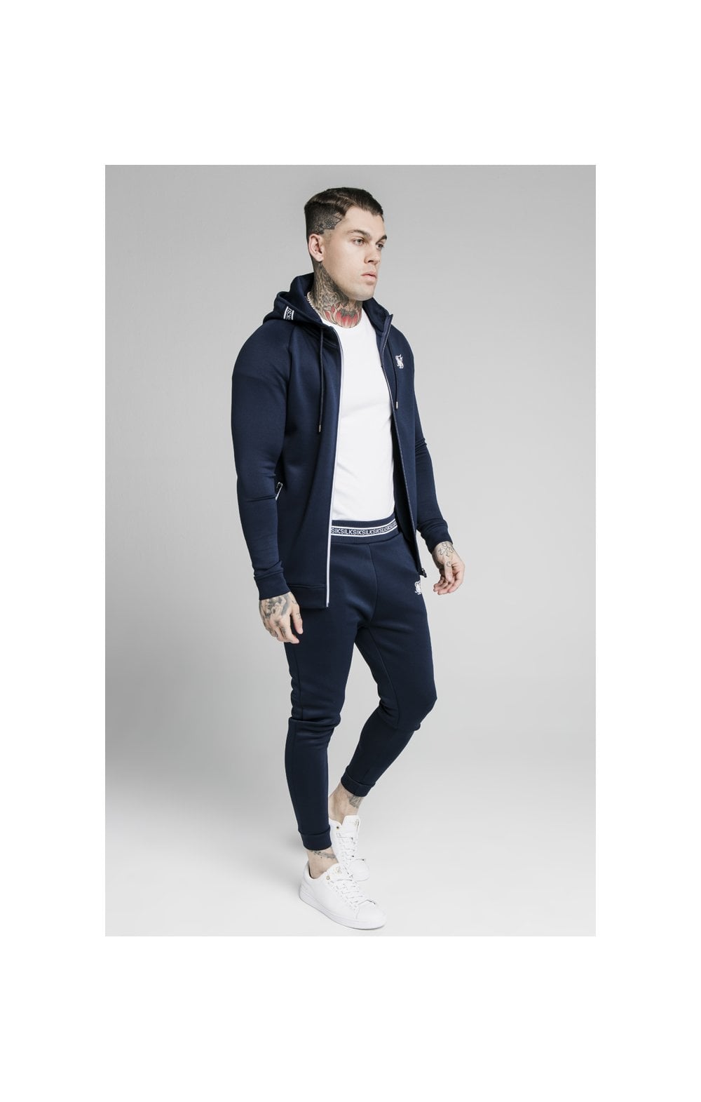 Load image into Gallery viewer, SikSilk Element Zip Through Hoodie - Navy &amp; White (3)