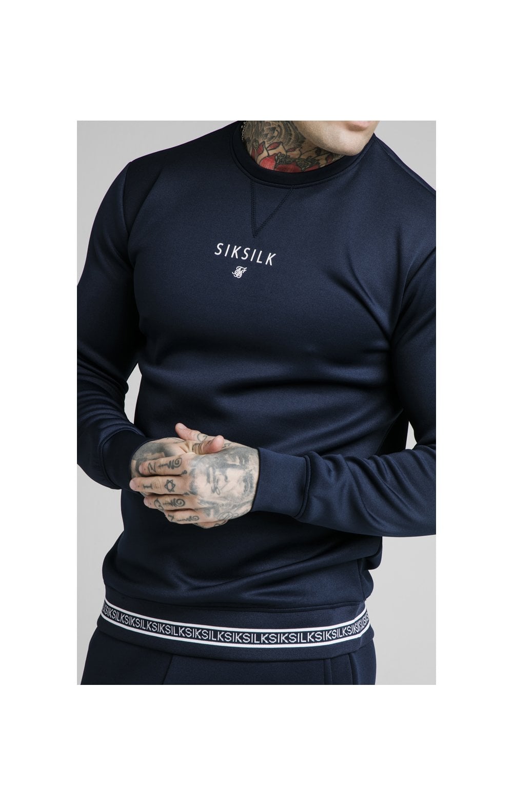 SikSilk Element Crew Sweat - Navy & White