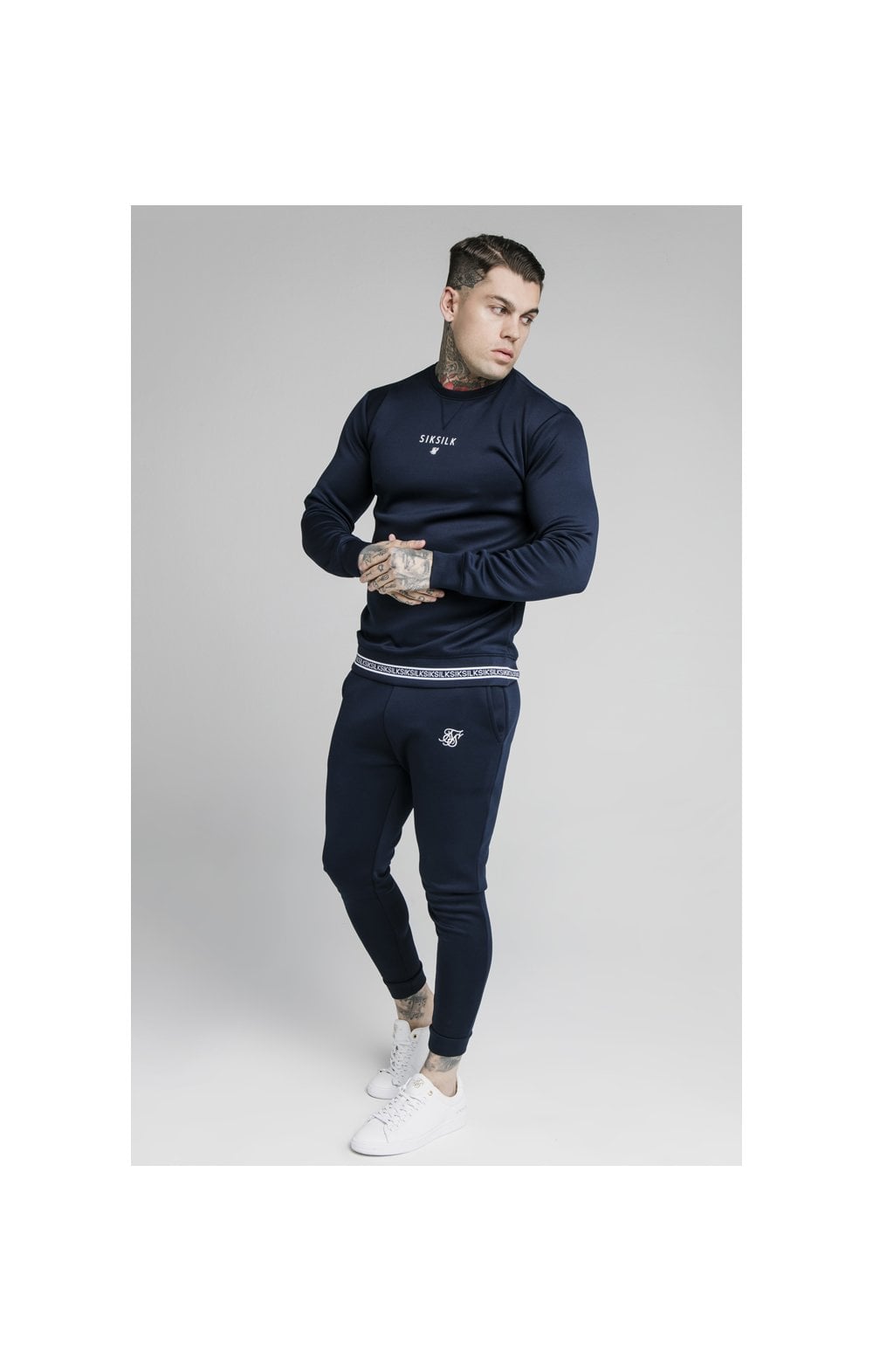 Load image into Gallery viewer, SikSilk Element Crew Sweat - Navy &amp; White (2)