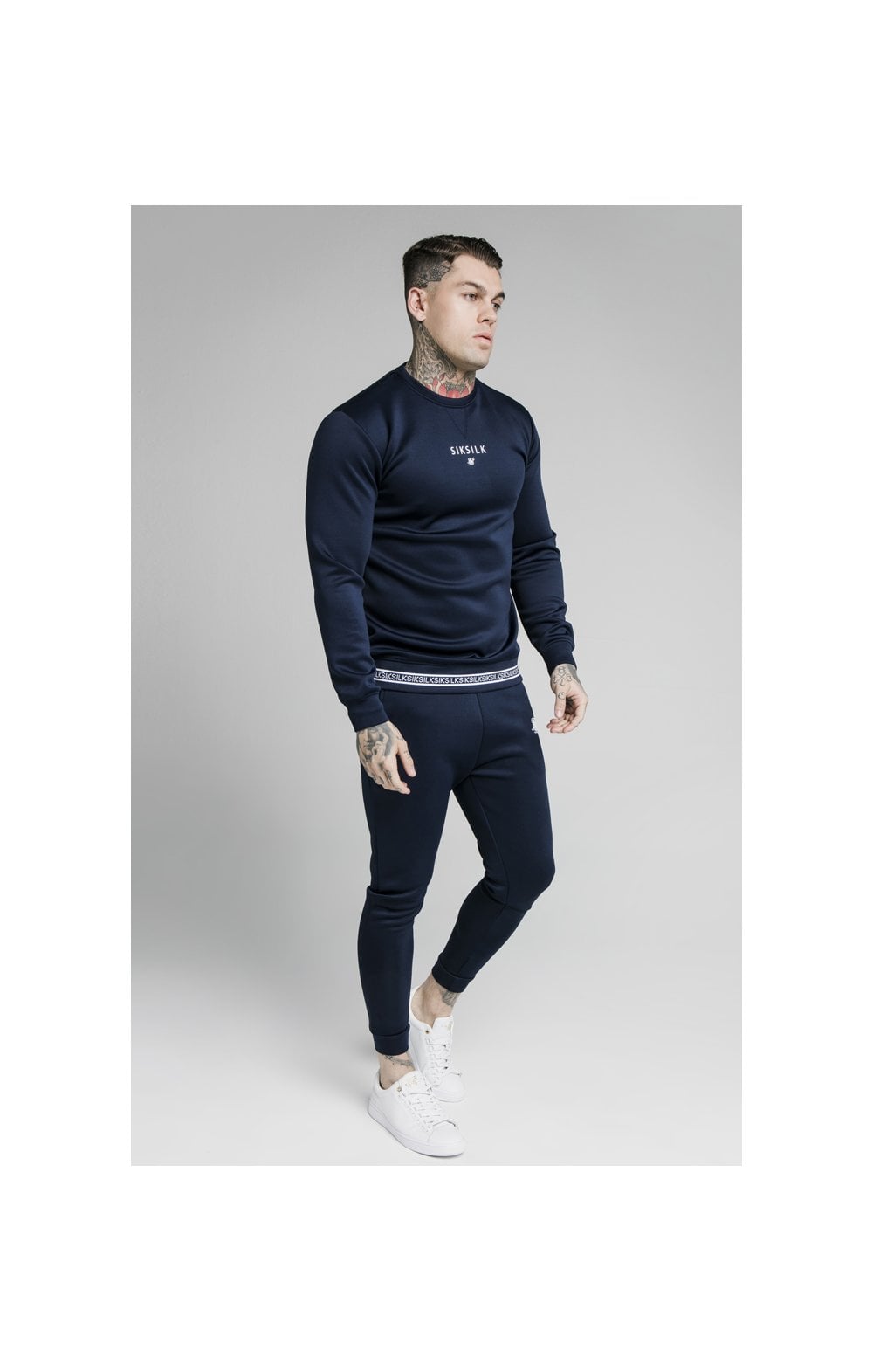 Load image into Gallery viewer, SikSilk Element Crew Sweat - Navy &amp; White (3)