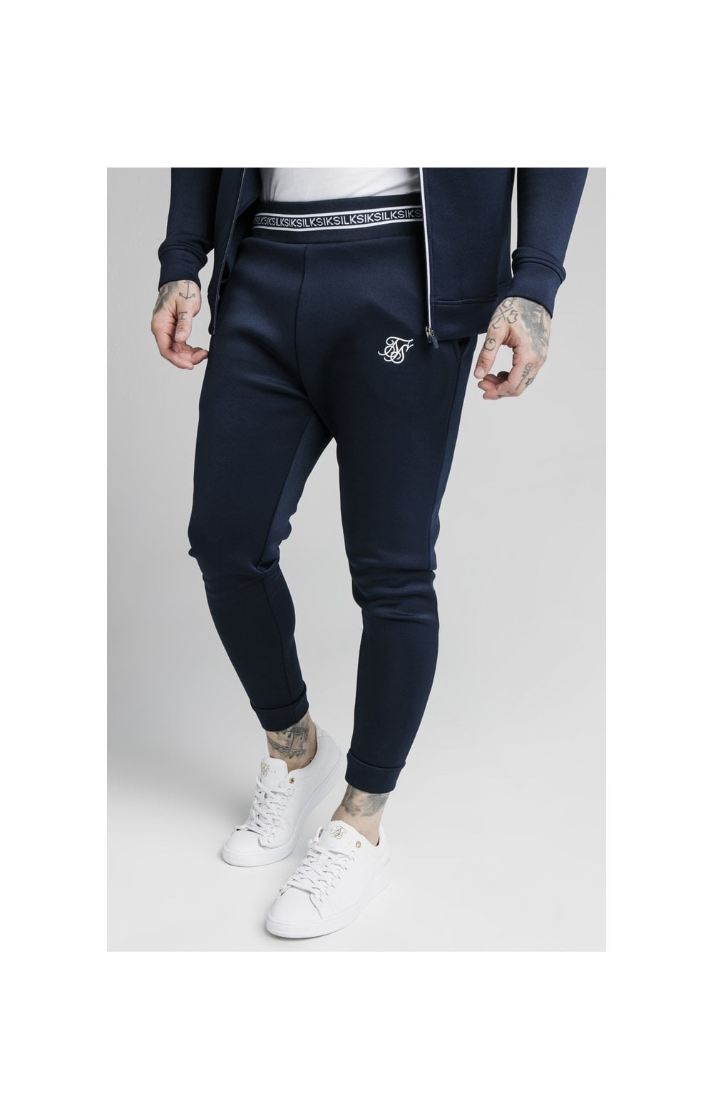 Load image into Gallery viewer, SikSilk Element Muscle Fit Cuff Joggers - Navy &amp; White