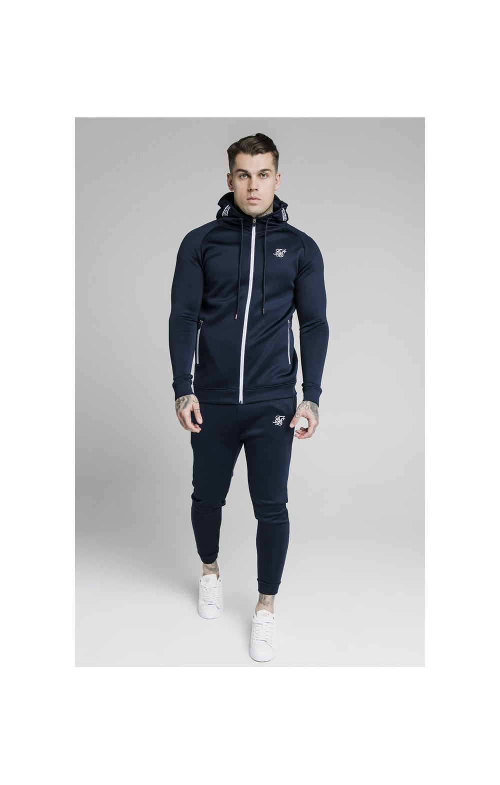 SikSilk Element Muscle Fit Cuff Joggers - Navy & White (2)