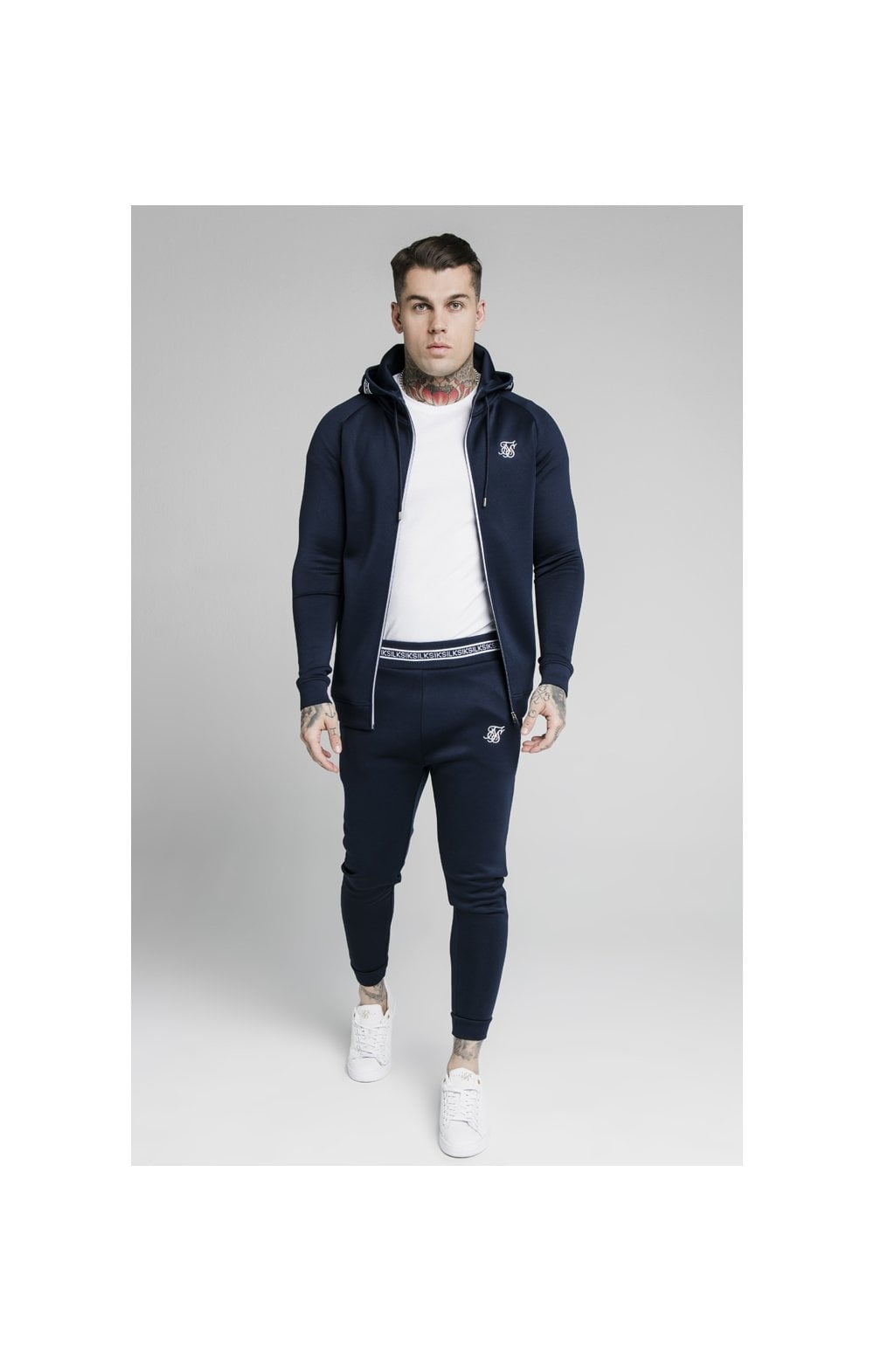 Load image into Gallery viewer, SikSilk Element Muscle Fit Cuff Joggers - Navy &amp; White (3)