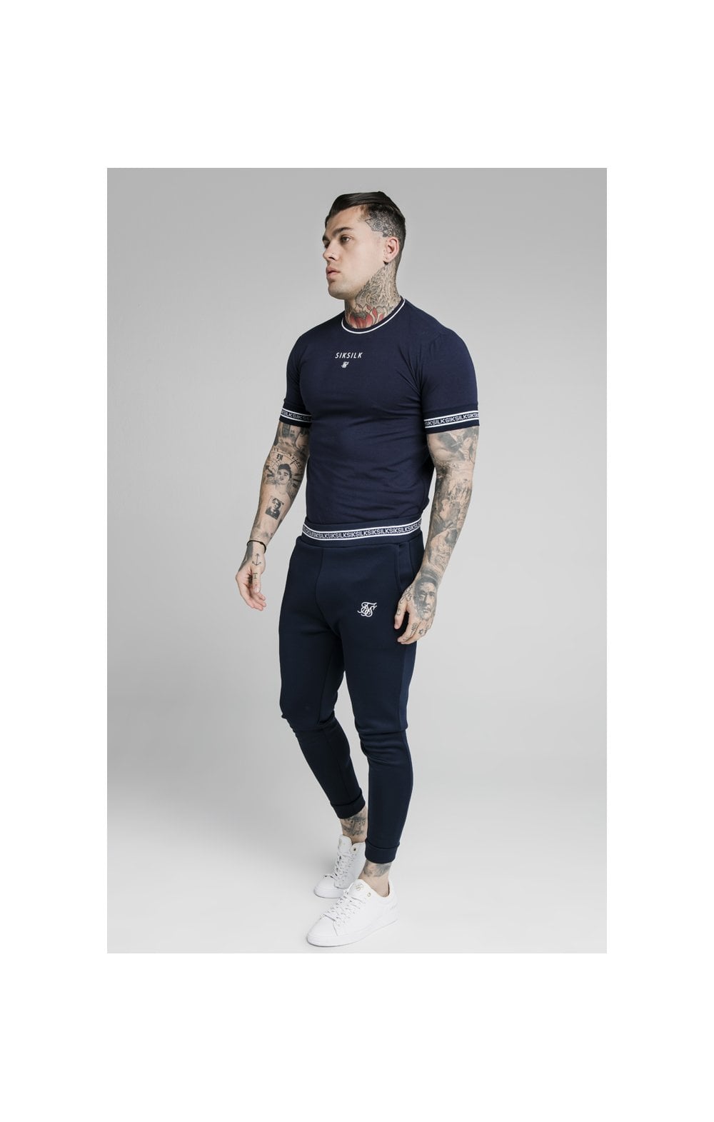 SikSilk Element Muscle Fit Cuff Joggers - Navy & White (4)