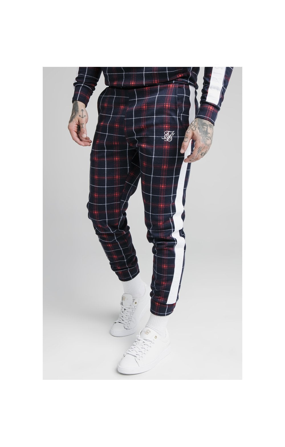 SikSilk Jacquard Check Cuffed Pant – Navy