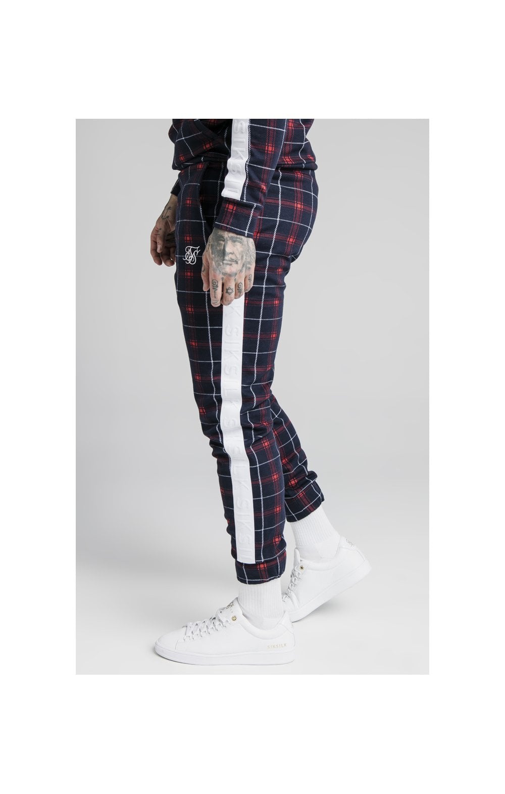 SikSilk Jacquard Check Cuffed Pant – Navy (1)