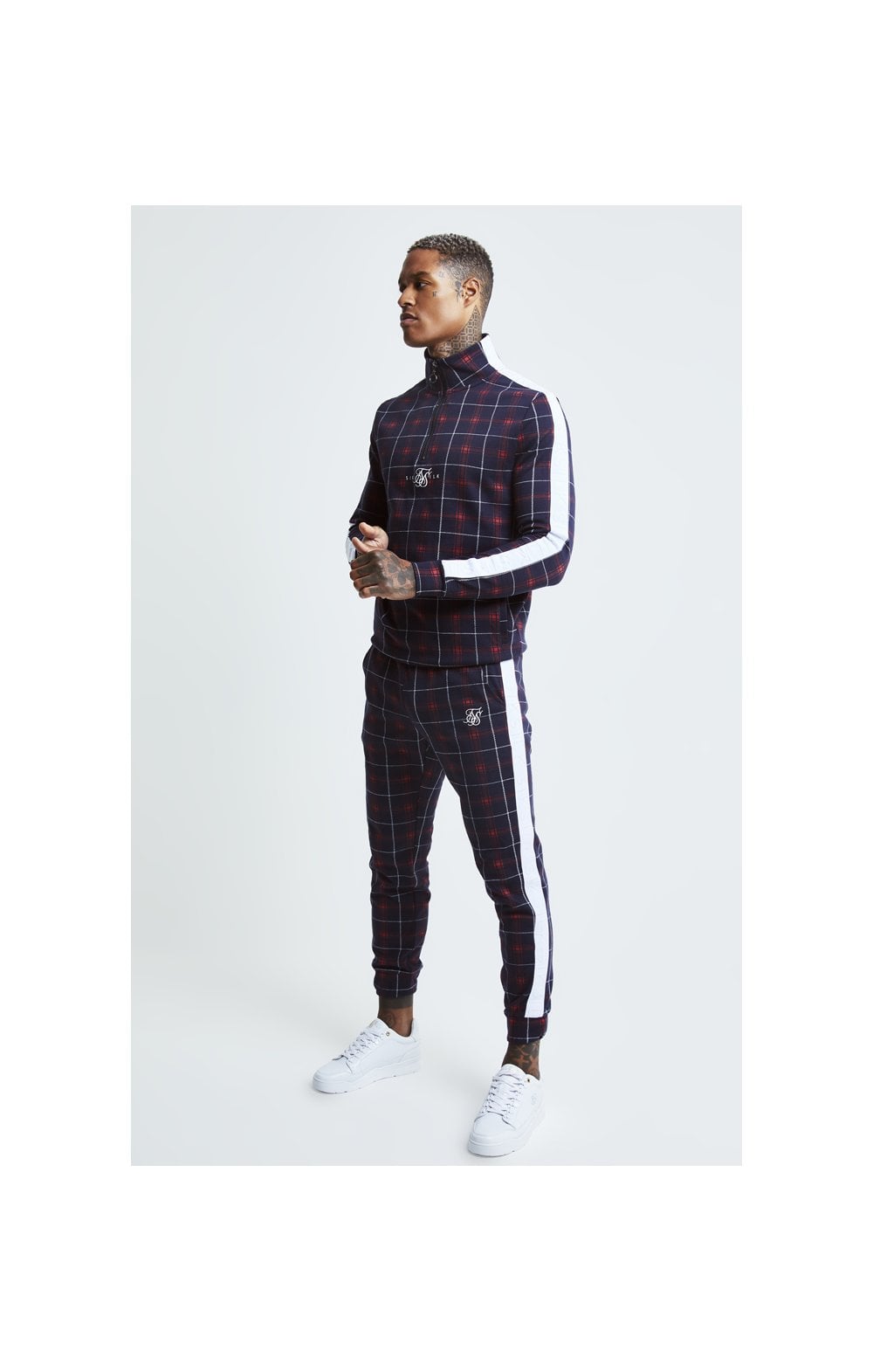 SikSilk Jacquard Check Cuffed Pant – Navy (3)