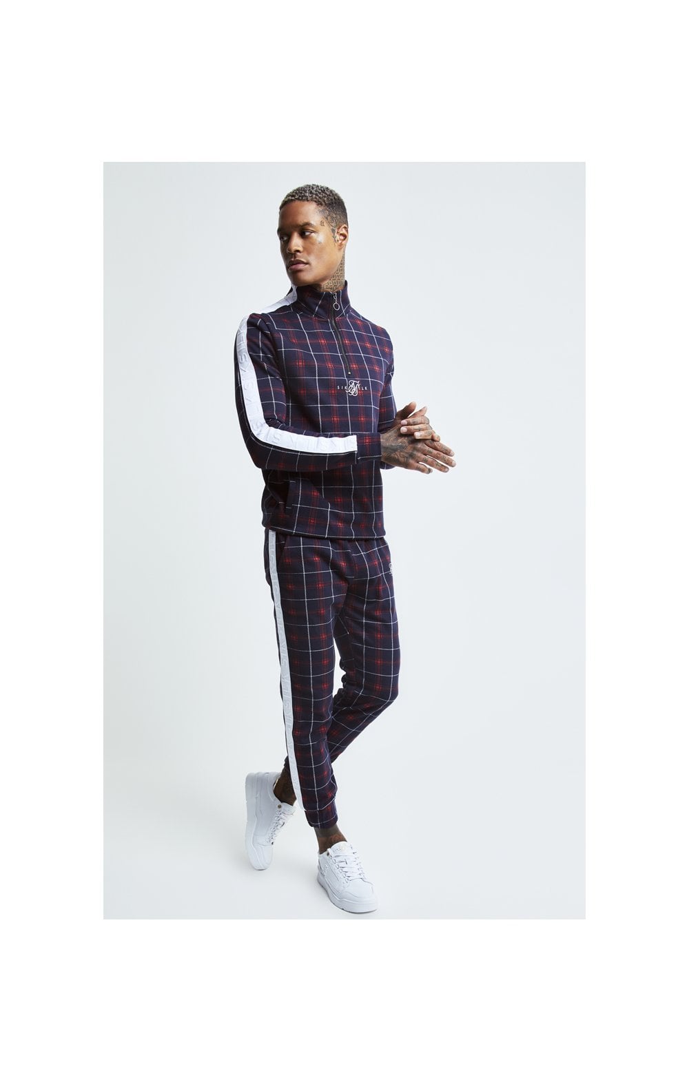 SikSilk Jacquard Check Cuffed Pant – Navy (4)