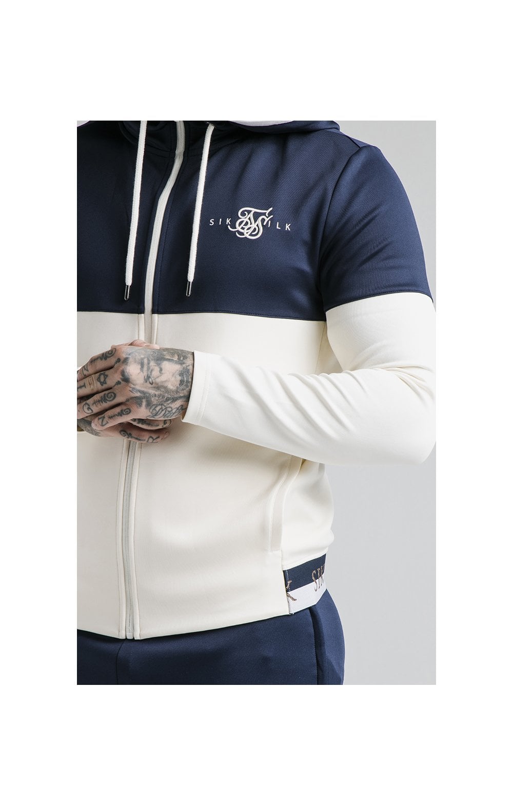 Load image into Gallery viewer, SikSilk Agility Deluxe Zip Through Hoodie - Navy &amp; Off White (1)