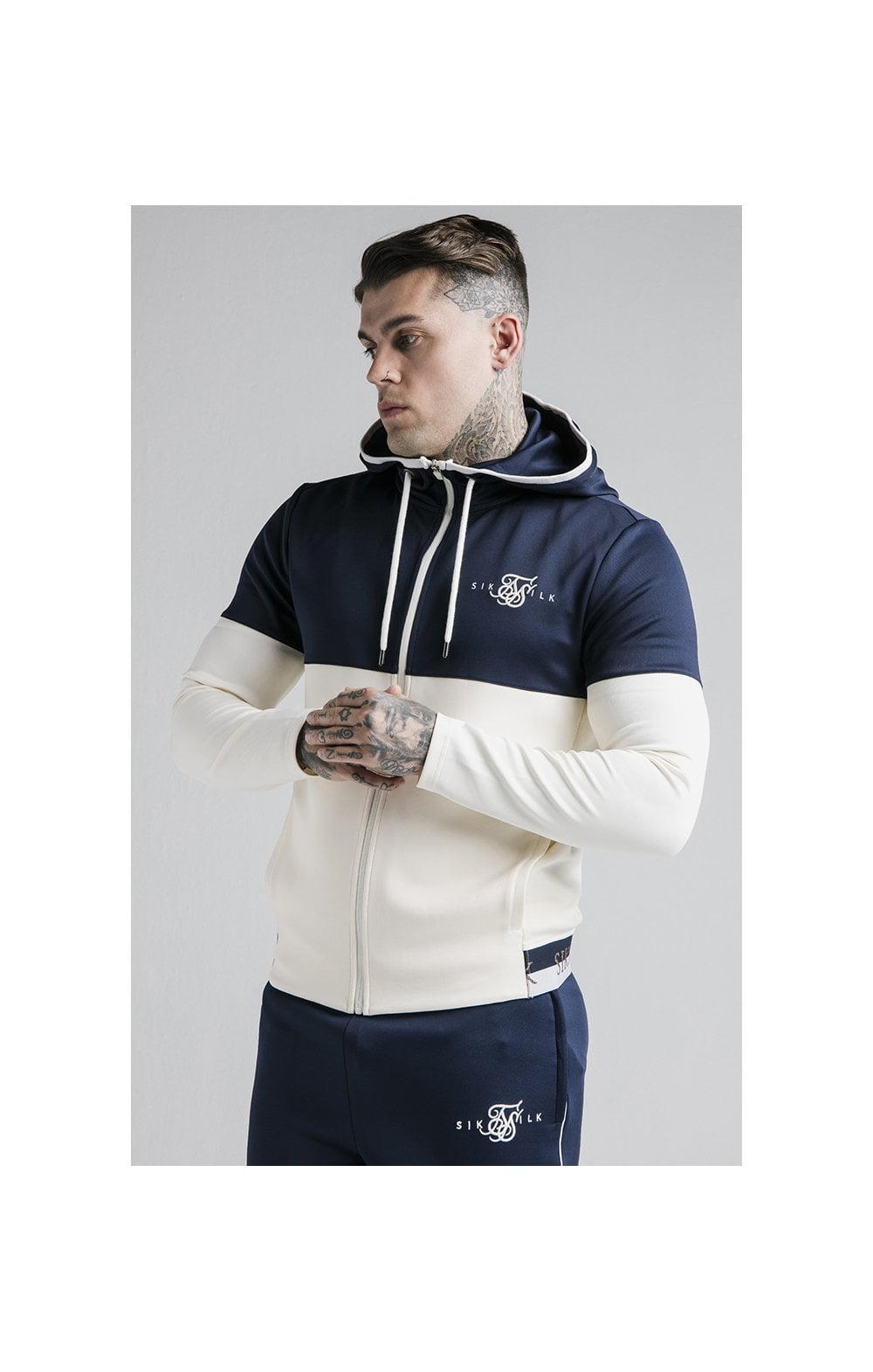 Load image into Gallery viewer, SikSilk Agility Deluxe Zip Through Hoodie - Navy &amp; Off White