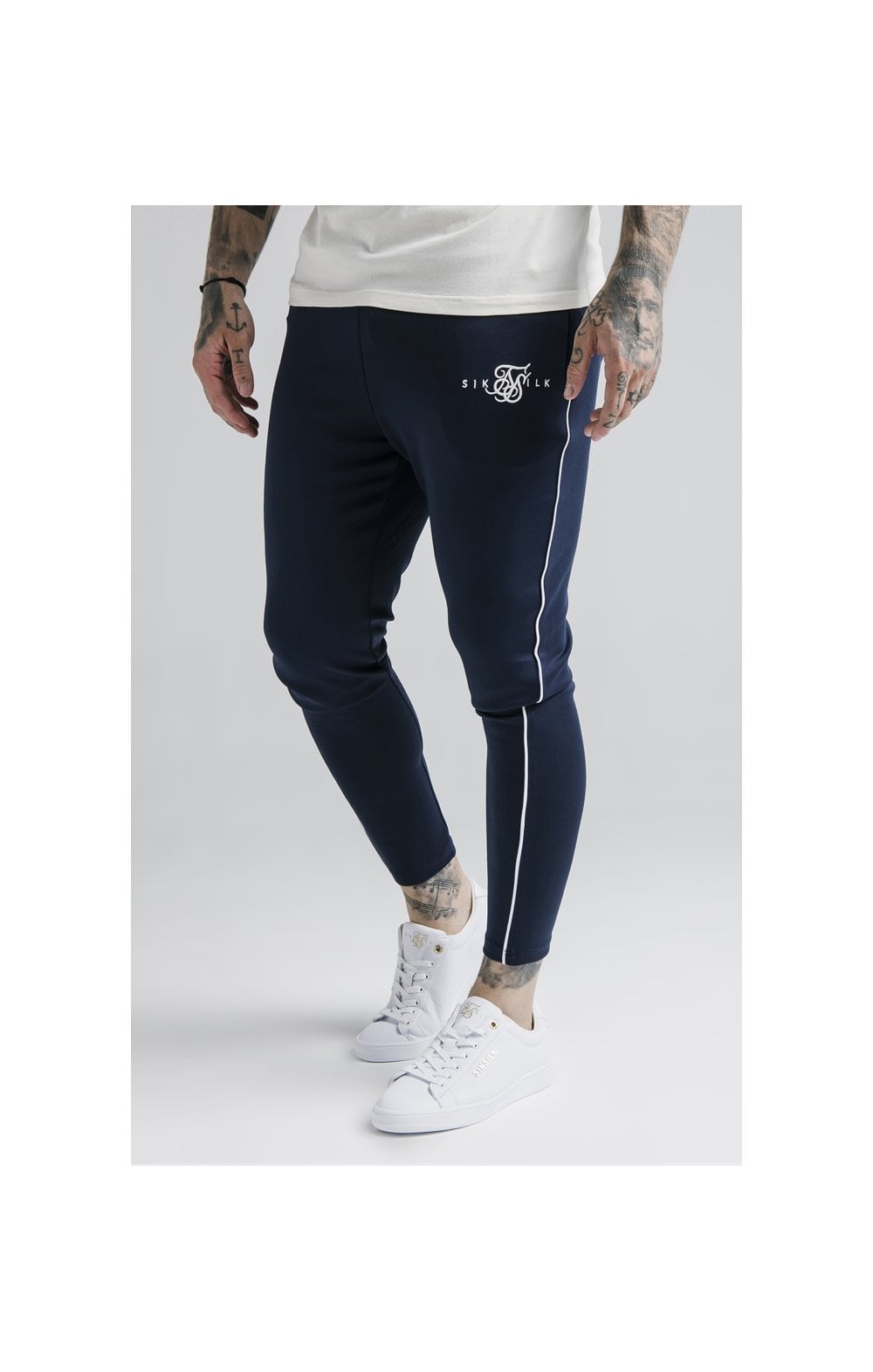 SikSilk Agility Deluxe Track Pants Navy Off White