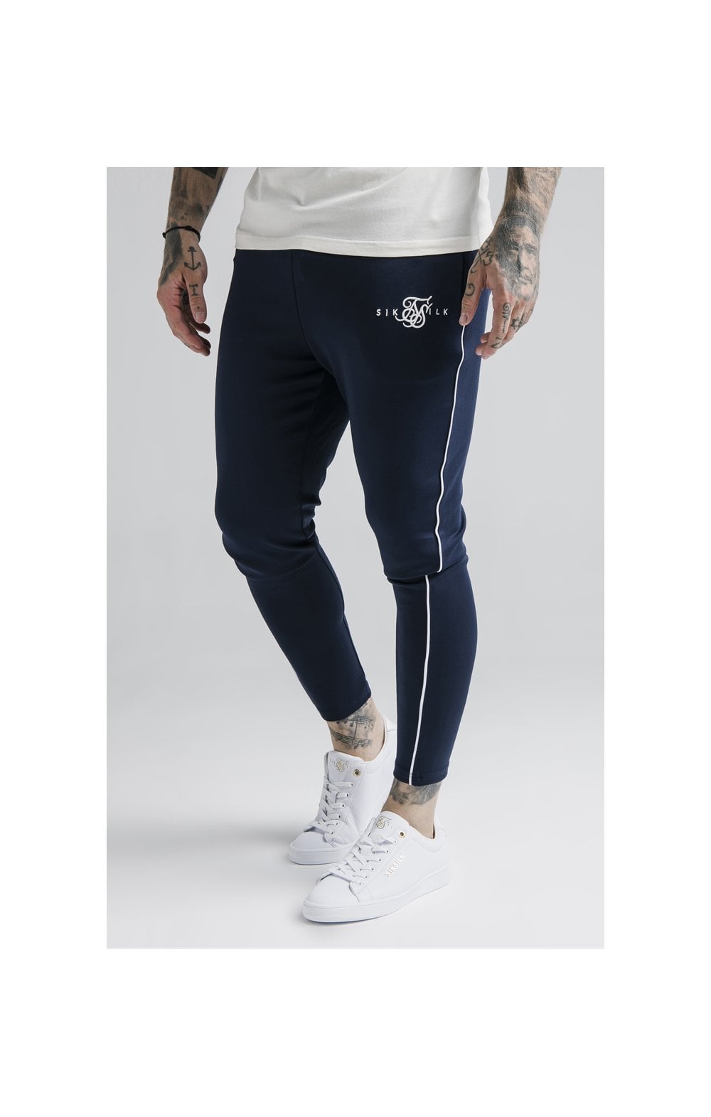 SikSilk Agility Deluxe Track Pants - Navy & Off White
