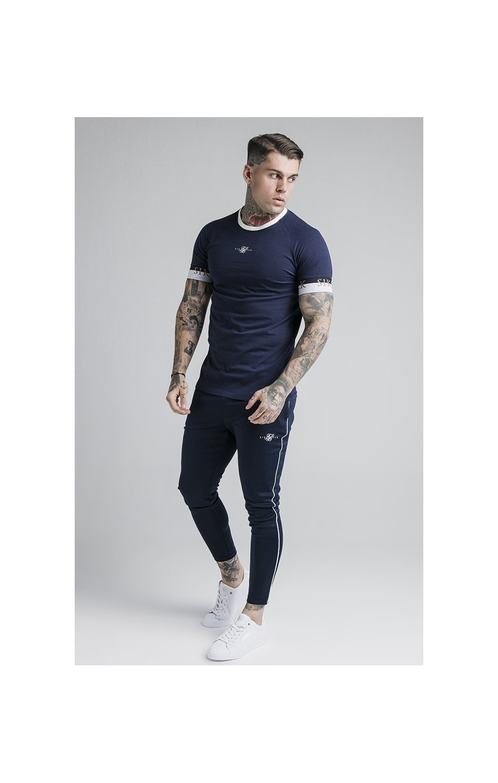 SikSilk Agility Deluxe Track Pants - Navy & Off White (3)