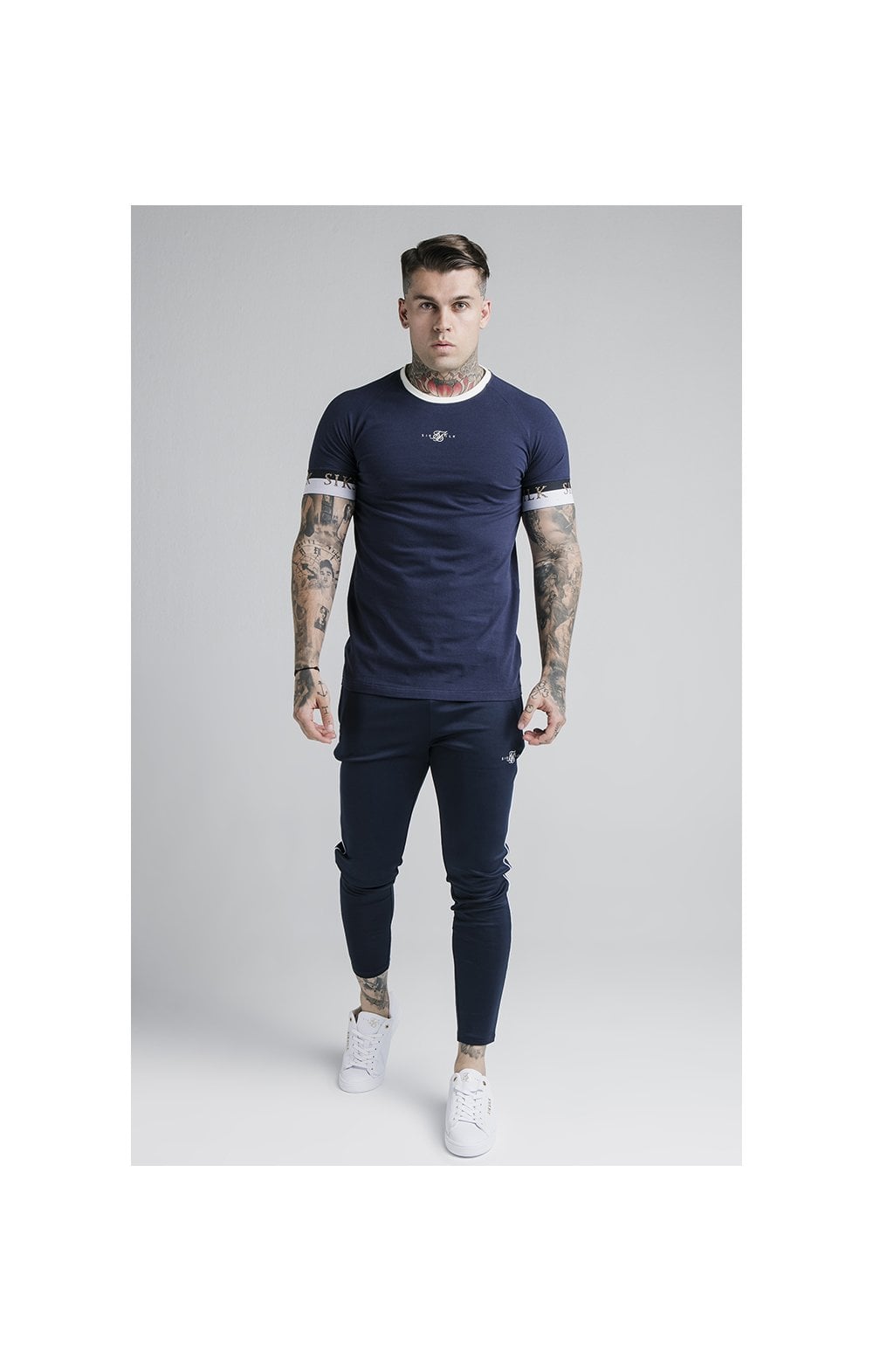 SikSilk Agility Deluxe Track Pants - Navy & Off White (4)