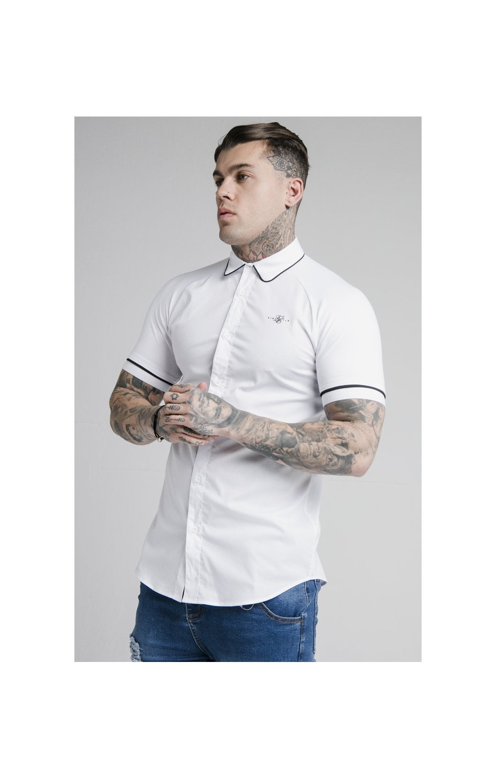 SikSilk S/S Piping Inset Cuff Shirt - White (1)